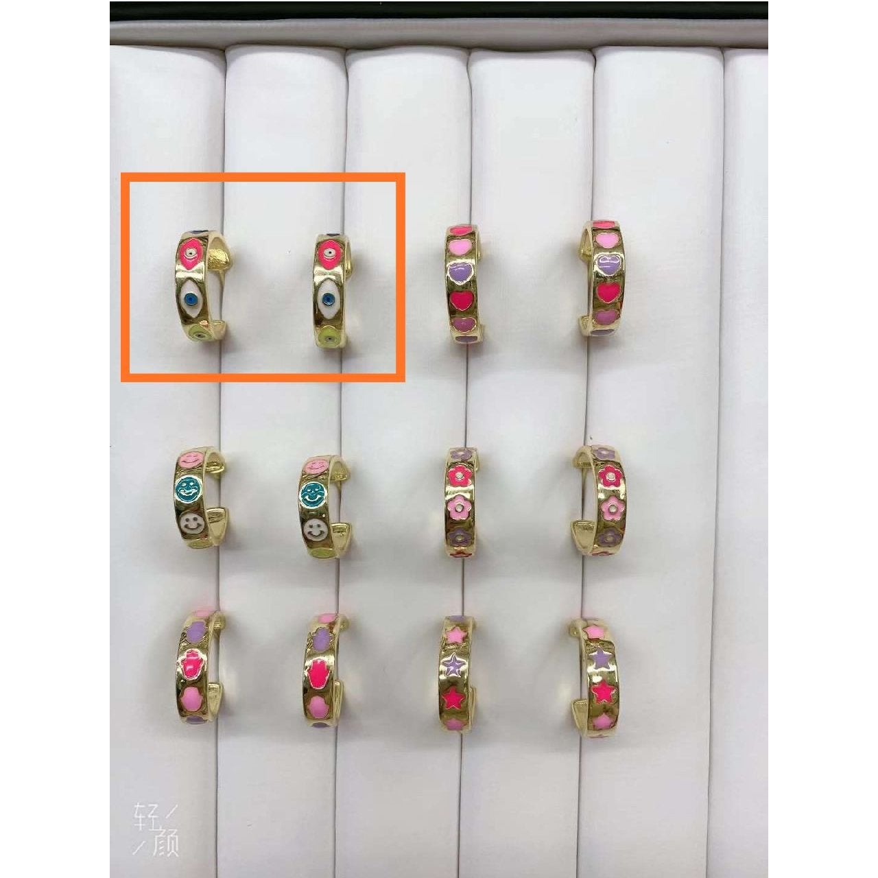 Evil Eye Gold Pink Enamel Copper Stud Hoop Earring Pair For Women Main image