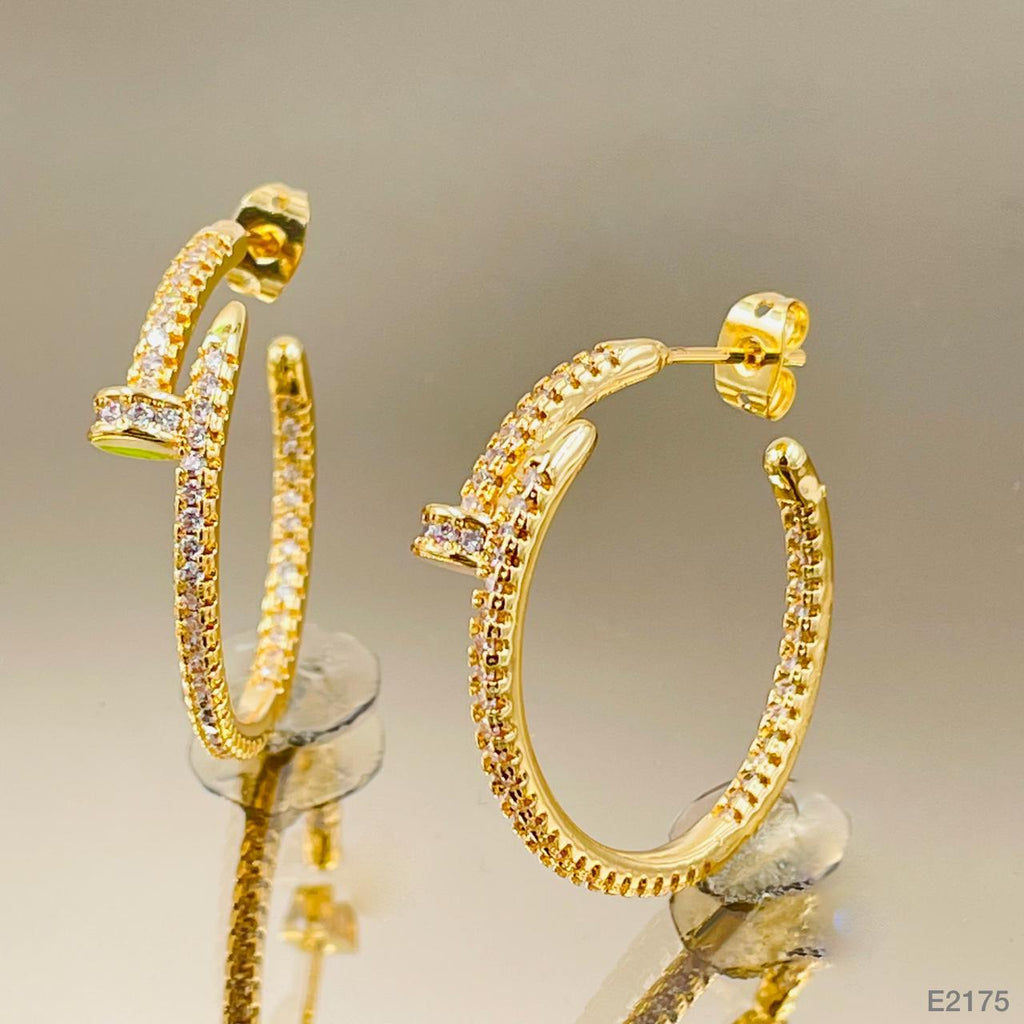 Gothic Nail CZ Gold Copper Stud Chandbali Earring Pair Bulk