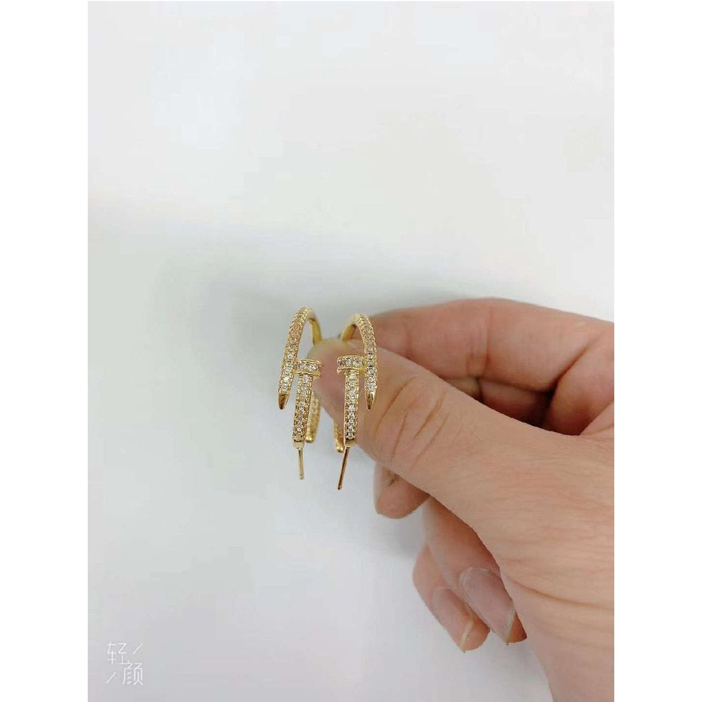 Gothic Nail CZ Gold Copper Stud Chandbali Earring Pair Bulk