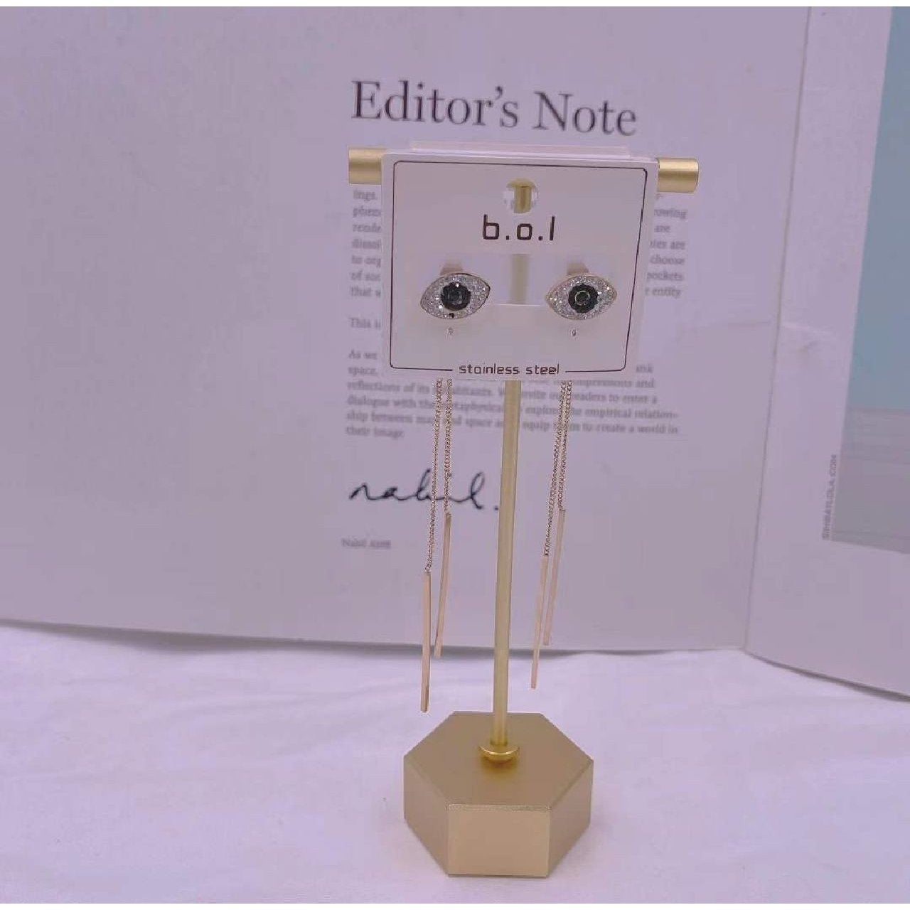Stainless Steel Evil Eye Cubic Zirconia Dangler feather & tassel Earring Pair For Women Gold Rose