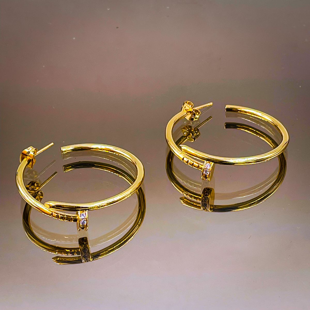 Large Classic Nail Gold Copper Hoop Earing Pair For Women Bulk