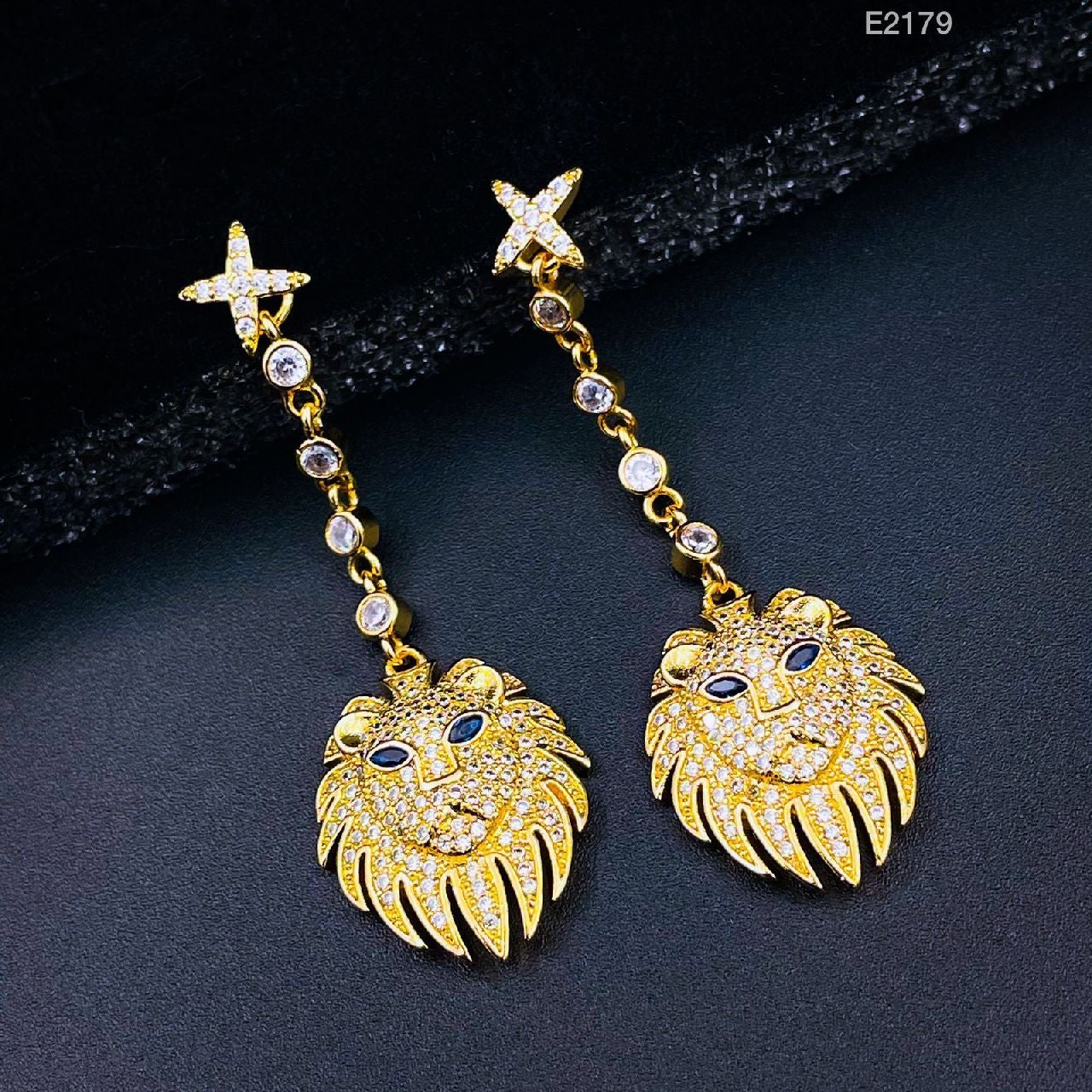 Copper Lion Cubic Zirconia Crystal Gold Dangler Earring Pair Bulk