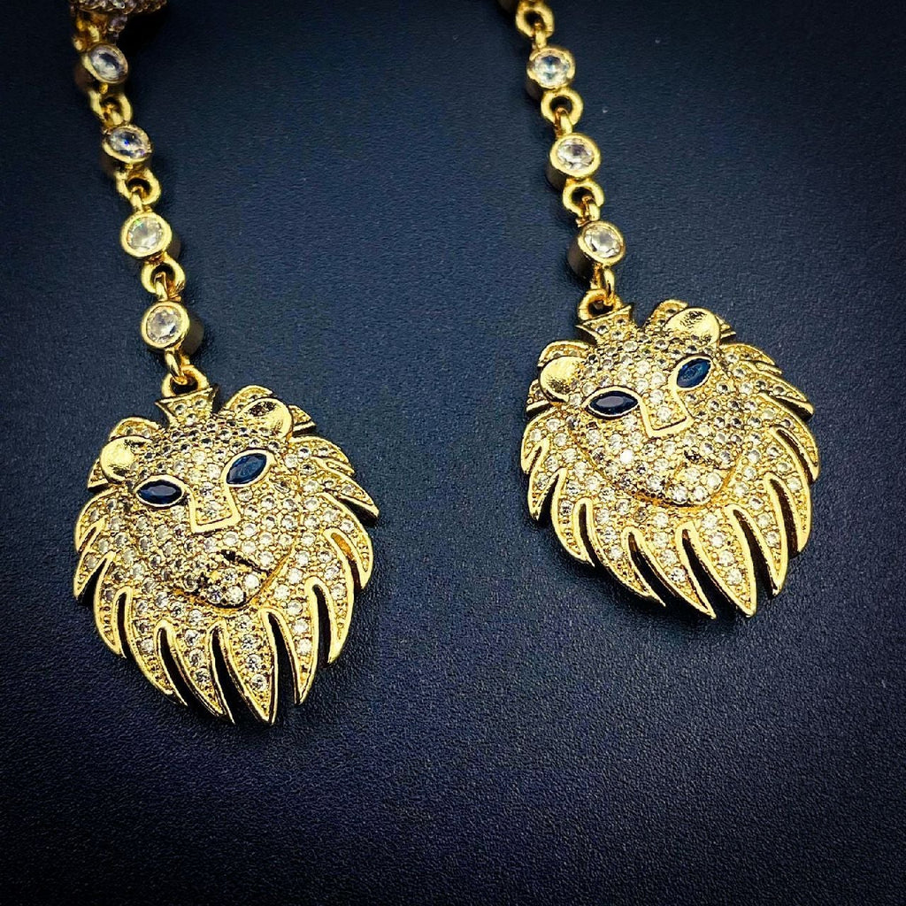 Copper Lion Cubic Zirconia Crystal Gold Dangler Earring Pair Bulk