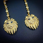 Copper Lion Cubic Zirconia Crystal Gold Dangler Earring Pair Bulk