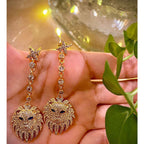 Copper Lion Cubic Zirconia Crystal Gold Dangler Earring Pair Bulk