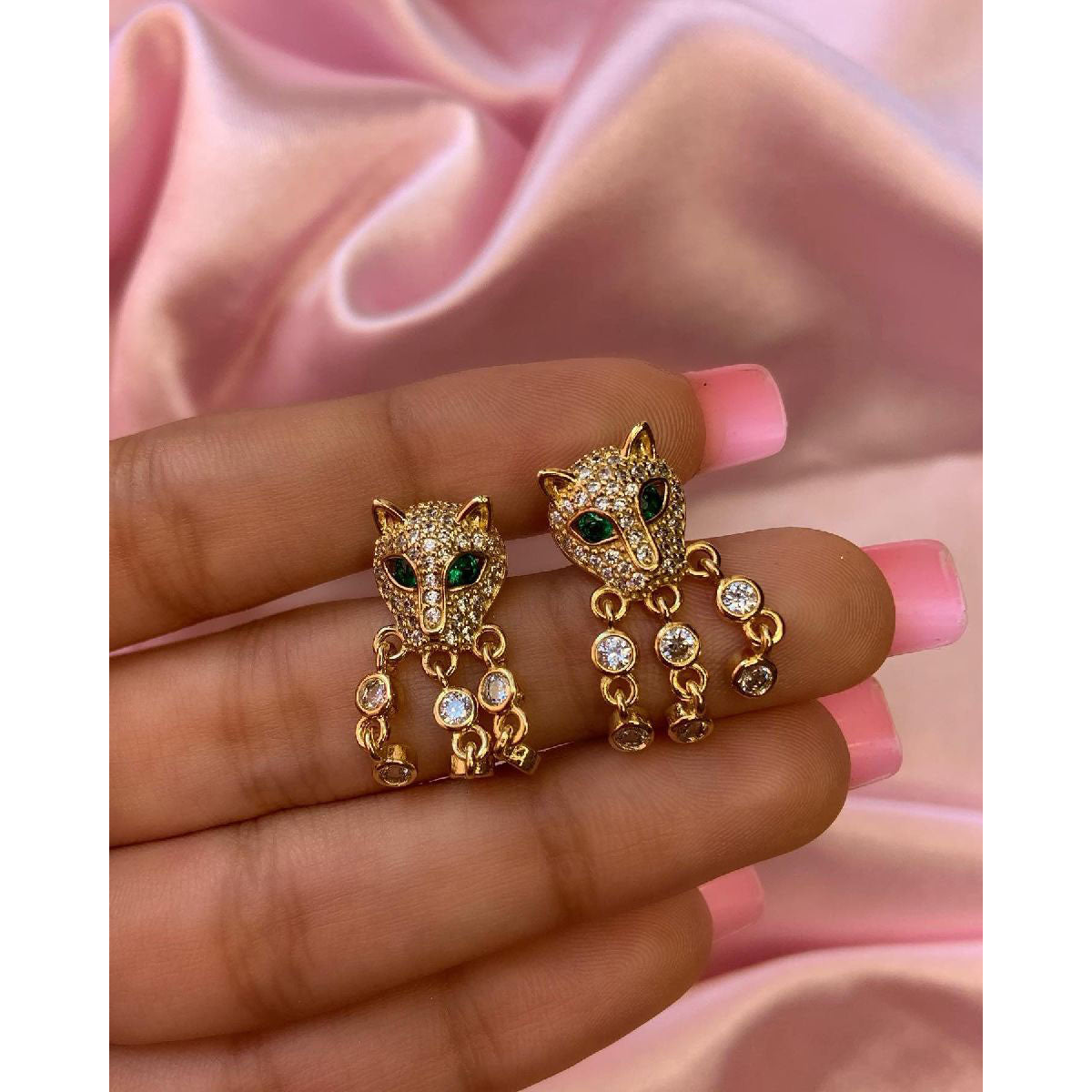 Copper Panther Cubic Zirconia Gold Stud Drop Earring Pair Women Bulk