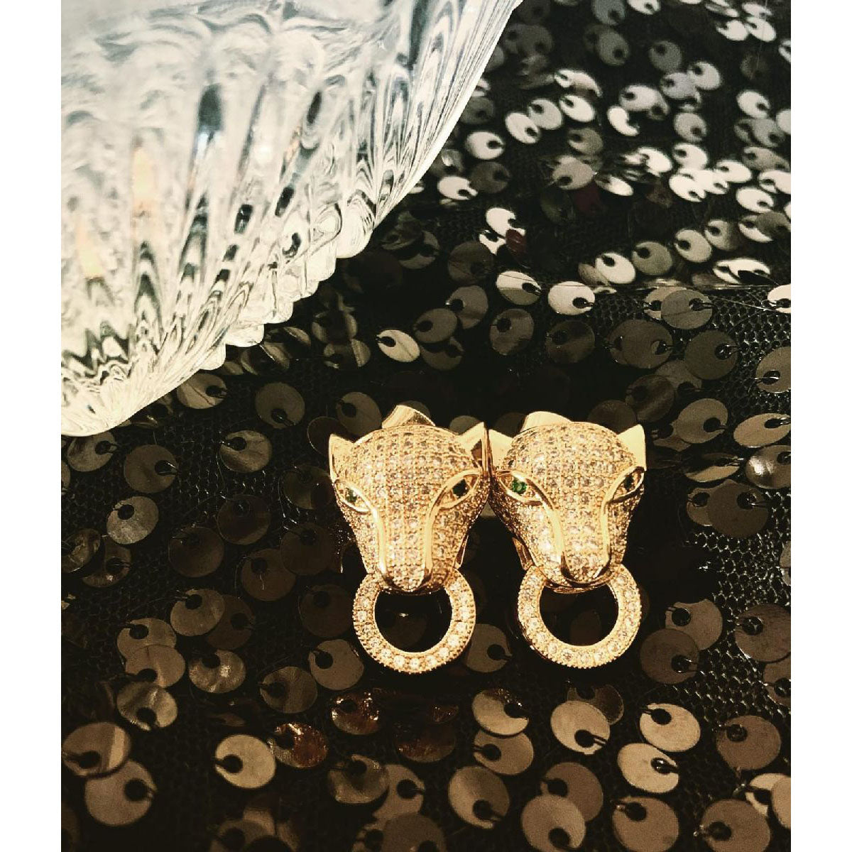 Copper Panther Cubic Zirconia Crystal Gold Stud Earring Pair Bulk