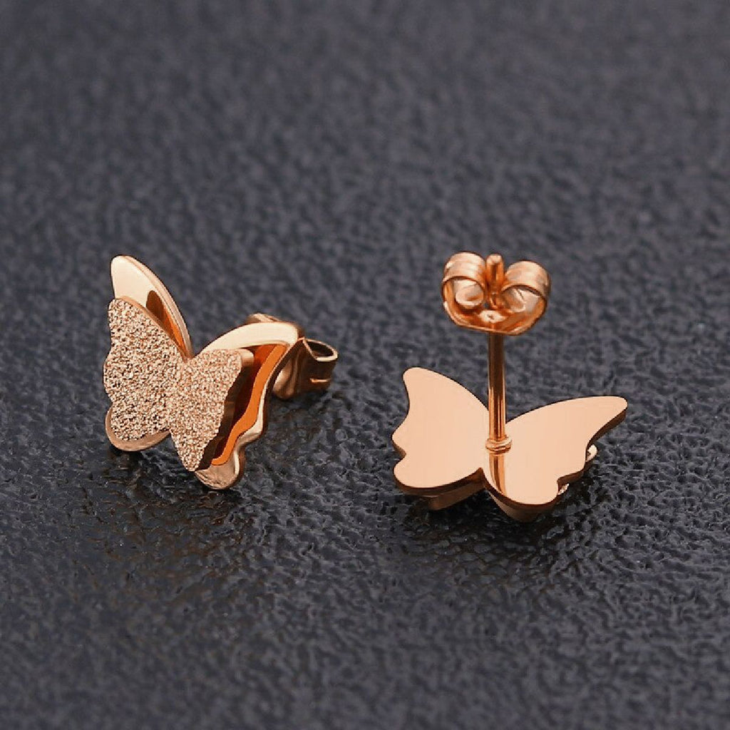 Copper Butterfly Rose Gold Stud Earring Pair For Women Bulk
