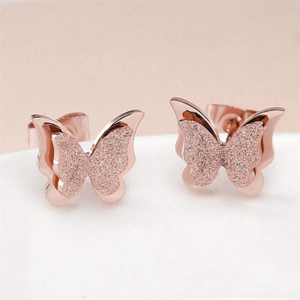 Copper Butterfly Rose Gold Stud Earring Pair For Women Bulk