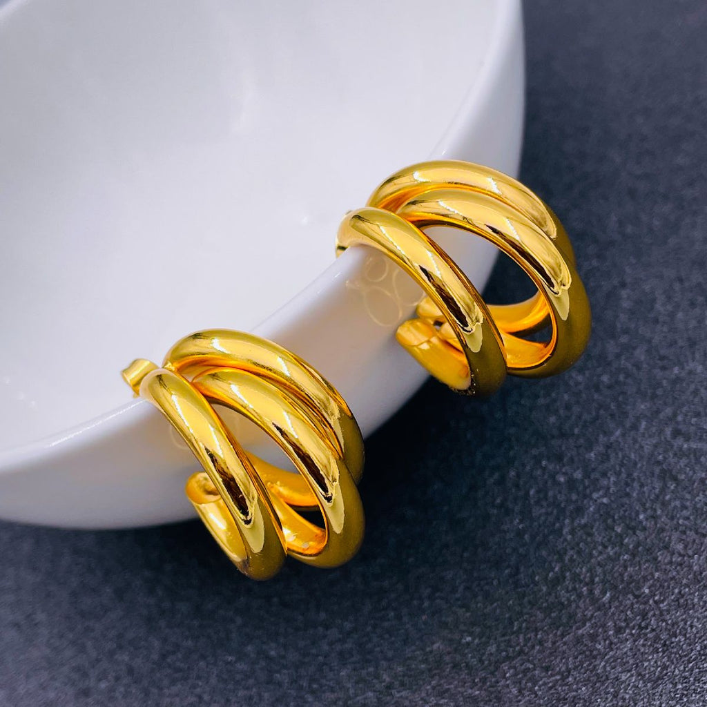 Stylish Copper Gold Triple Hoop Earring Pair Women Bulk