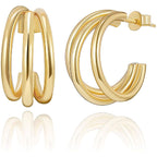 Stylish Copper Gold Triple Hoop Earring Pair Women Bulk