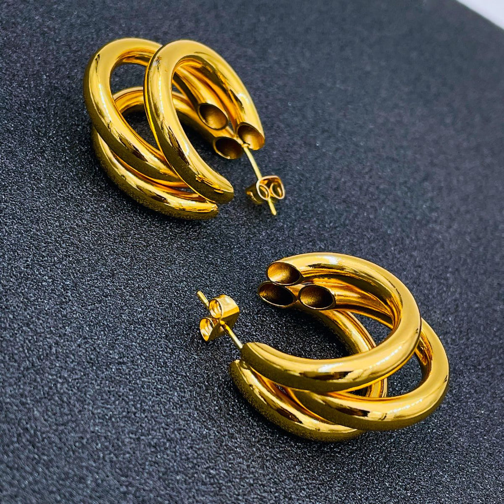 Stylish Copper Gold Triple Hoop Earring Pair Women Bulk