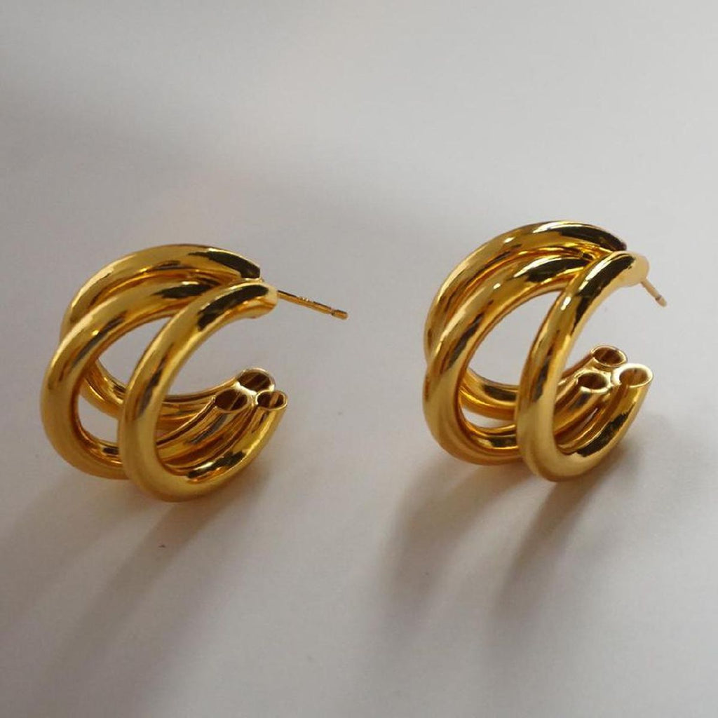 Stylish Copper Gold Triple Hoop Earring Pair Women Bulk