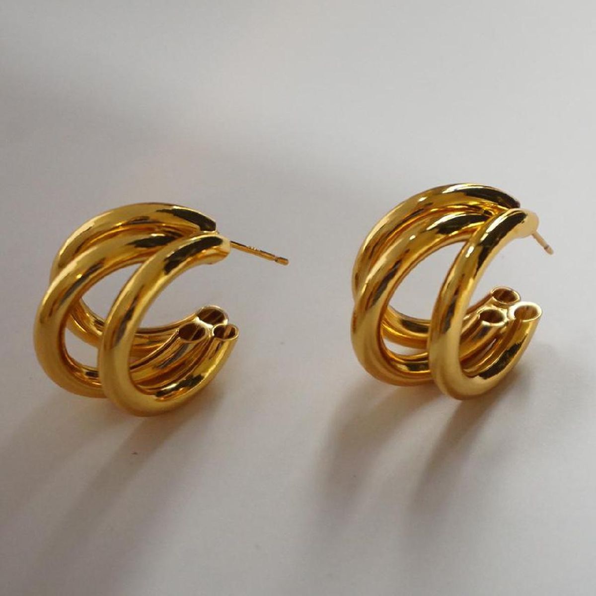 Stylish Copper Gold Triple Hoop Earring Pair Women Bulk