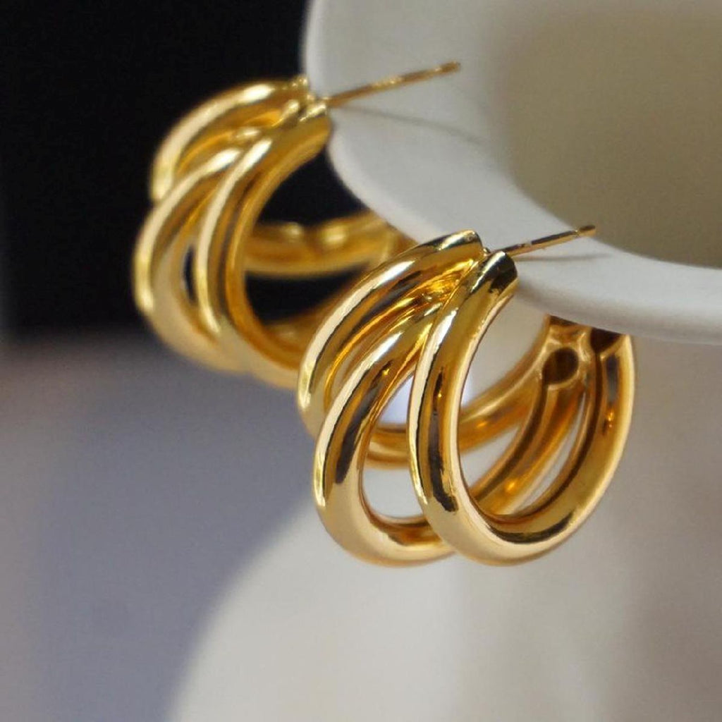 Stylish Copper Gold Triple Hoop Earring Pair Women Bulk