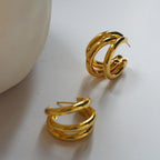 Stylish Copper Gold Triple Hoop Earring Pair Women Bulk