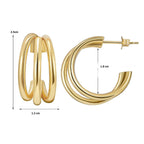 Stylish Copper Gold Triple Hoop Earring Pair Women Bulk