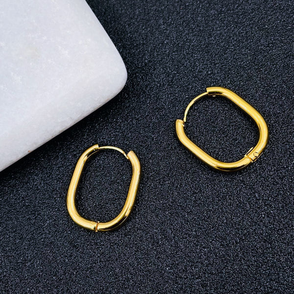 Stainless Steel Oval Rectangle Gold Hoop Earring Pair For Women Bulk Main image