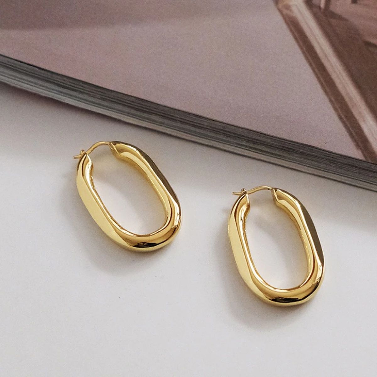 Stainless Steel Oval Rectangle Gold Hoop Earring Pair For Women Bulk