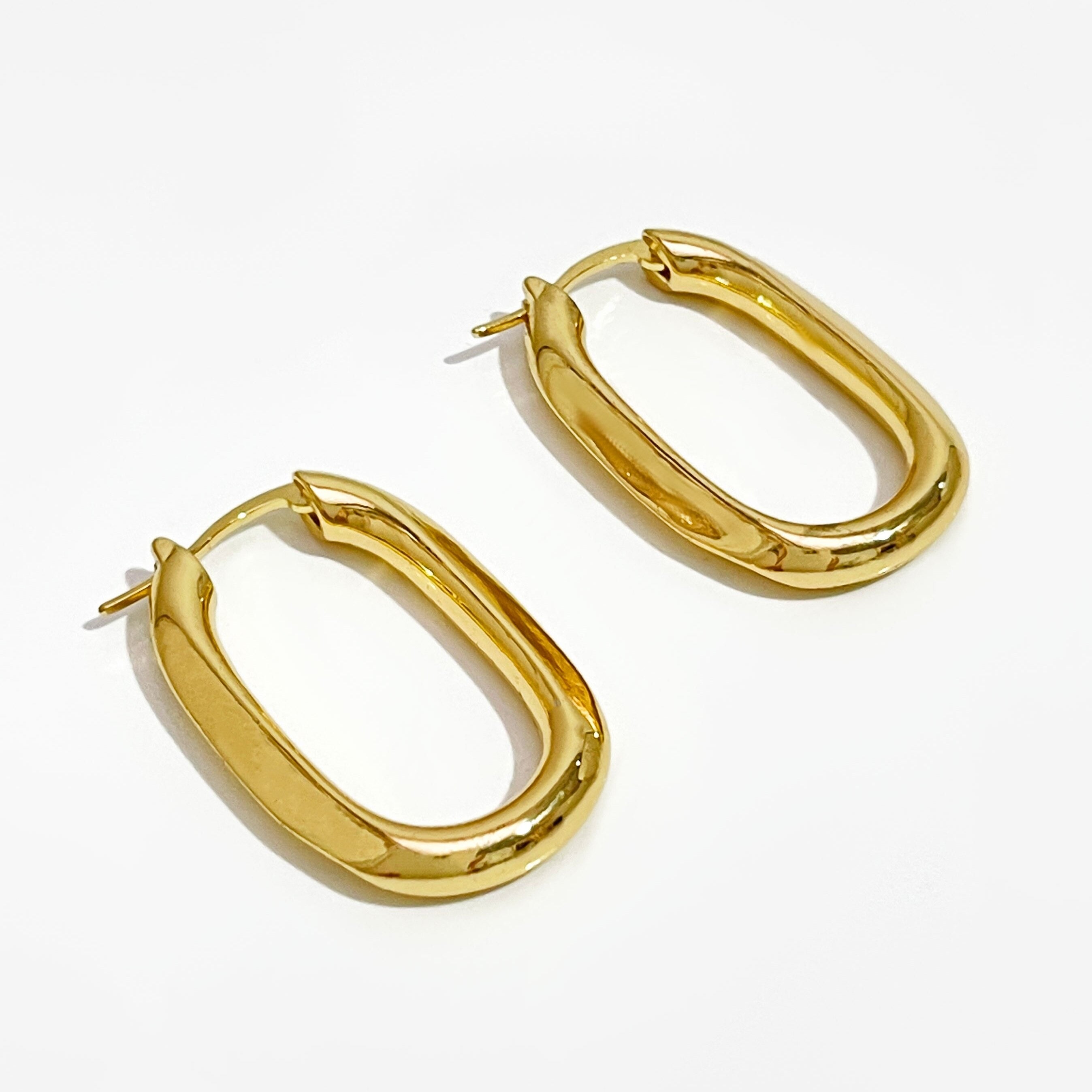 Stainless Steel Oval Rectangle Gold Hoop Earring Pair For Women Bulk