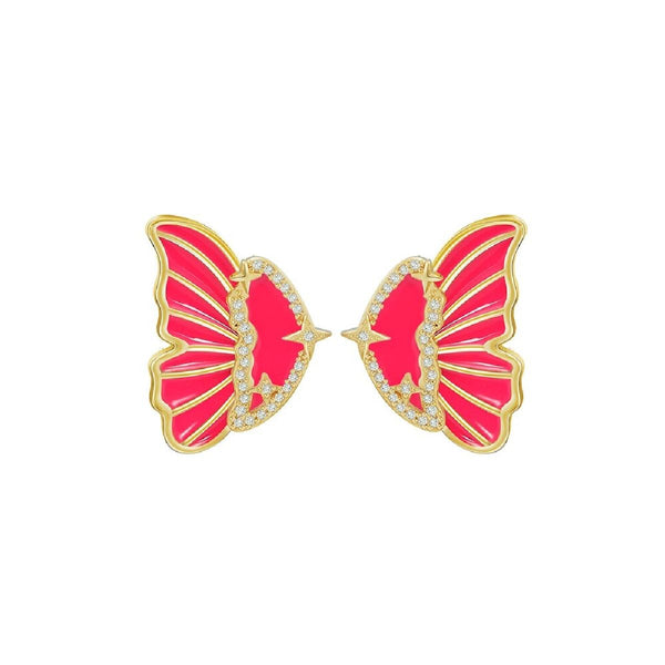 Neon Pink Double Sided Butterfly Gold Ear Cuff Earring Pair Bulk Main image