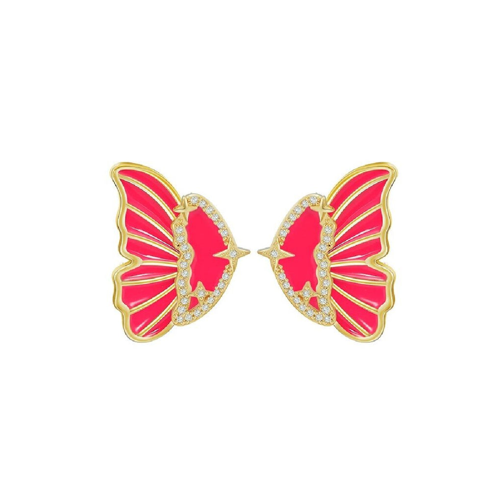 Neon Pink Double Sided Butterfly Gold Ear Cuff Earring Pair Bulk