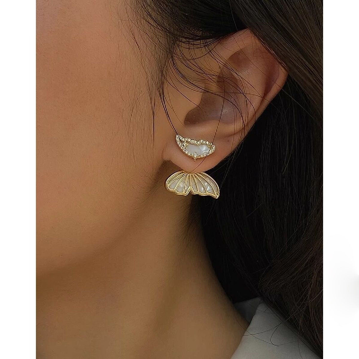 Neon Pink Double Sided Butterfly Gold Ear Cuff Earring Pair Bulk