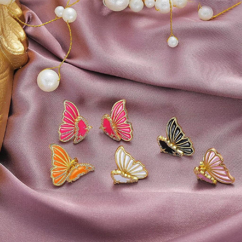 Neon Pink Double Sided Butterfly Gold Ear Cuff Earring Pair Bulk