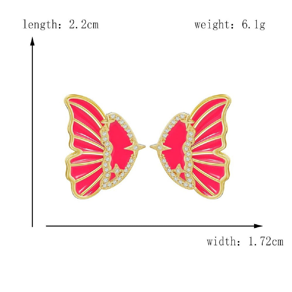 Neon Pink Double Sided Butterfly Gold Ear Cuff Earring Pair Bulk