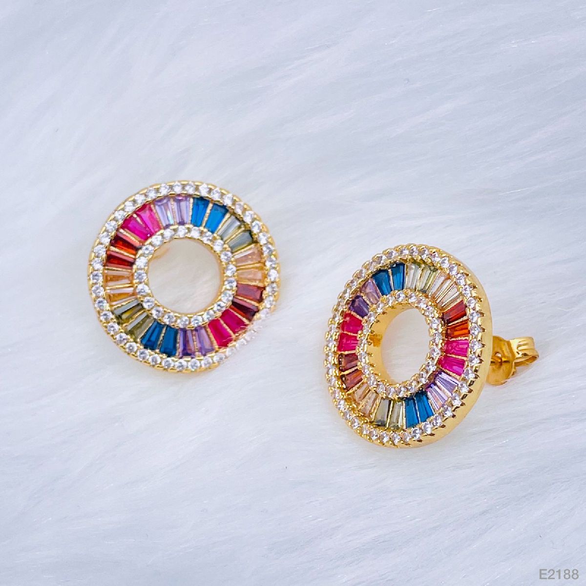 Copper Rainbow Multi Colour Gold Cubic Zirconia Stud Earring Pair Main image