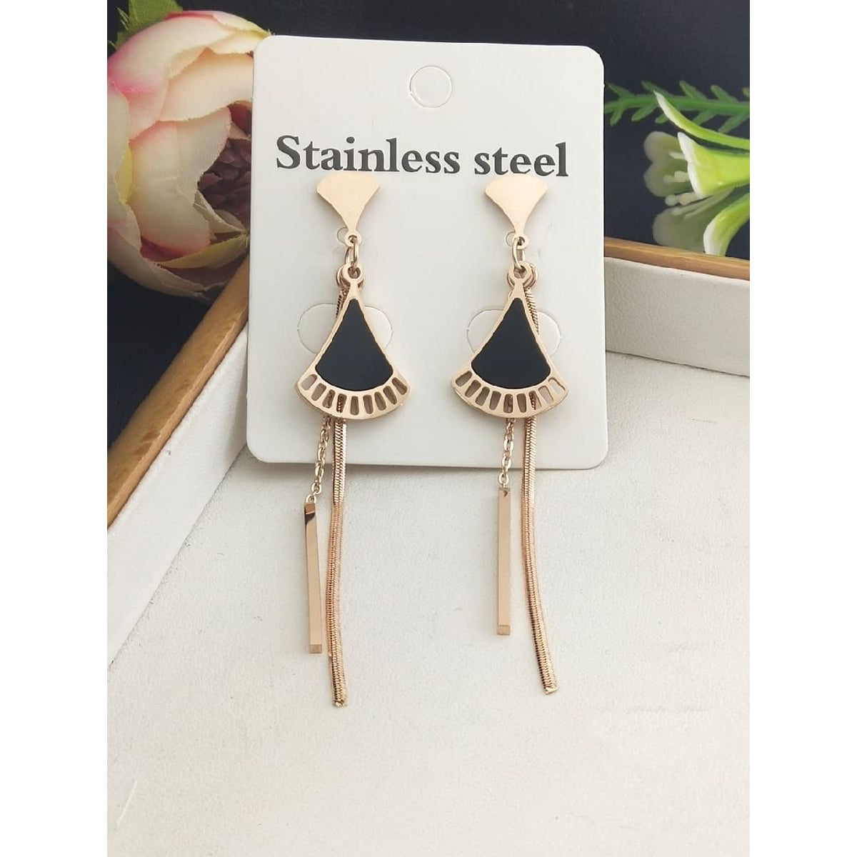 Stainless Steel Rose Gold Chain Enamel Tassel Earring Pair Bulk