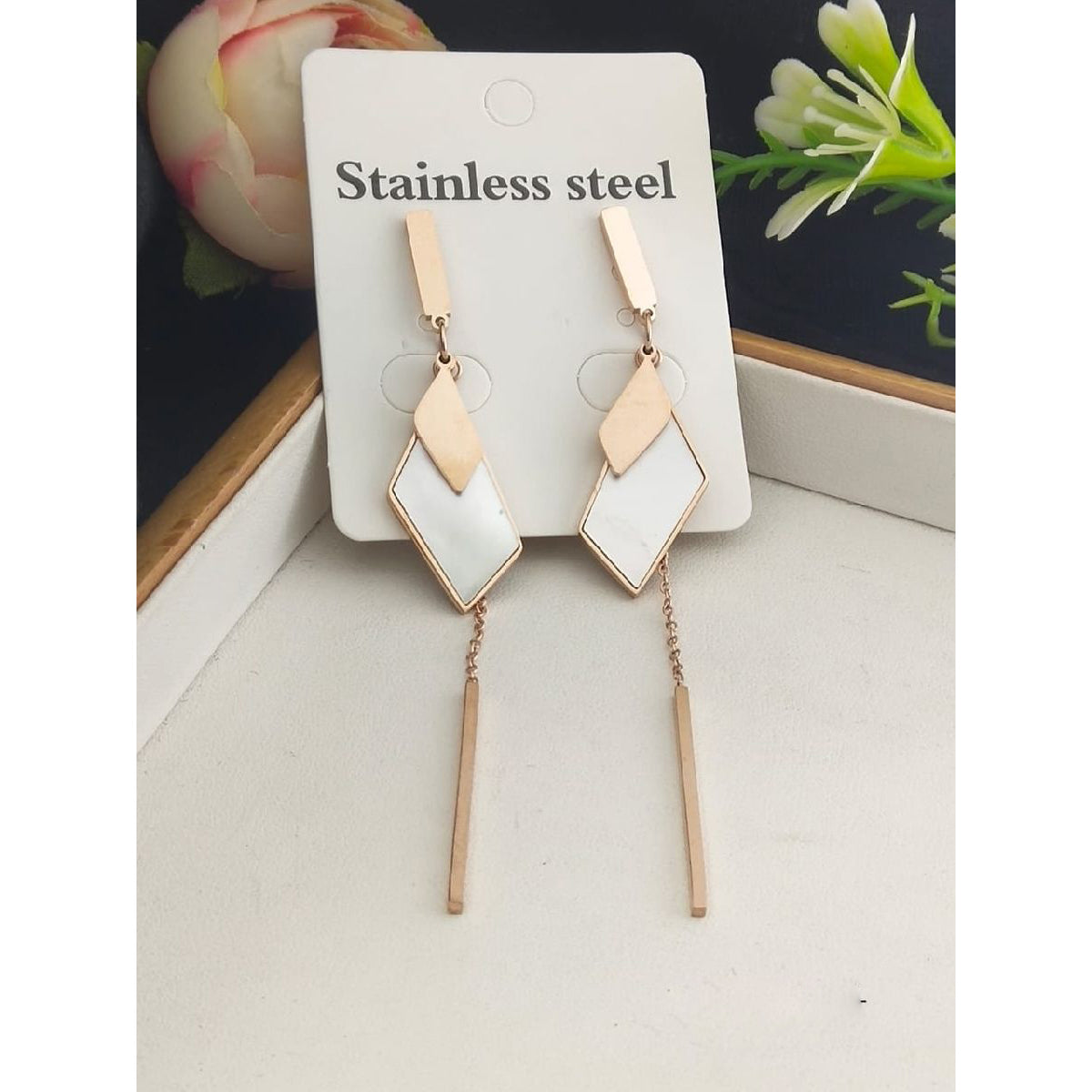 Stainless Steel Rose Gold Stylish Tassel Earring Pair Women Bulk Main image