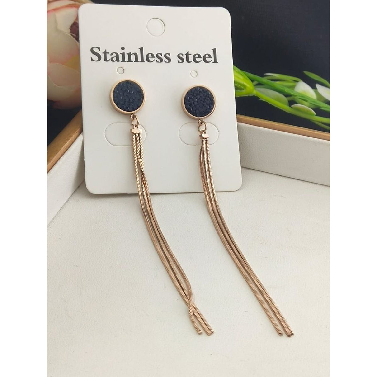 Stainless Steel Rose Gold Chain Tassel Earring Pair For Women Bulk Main image