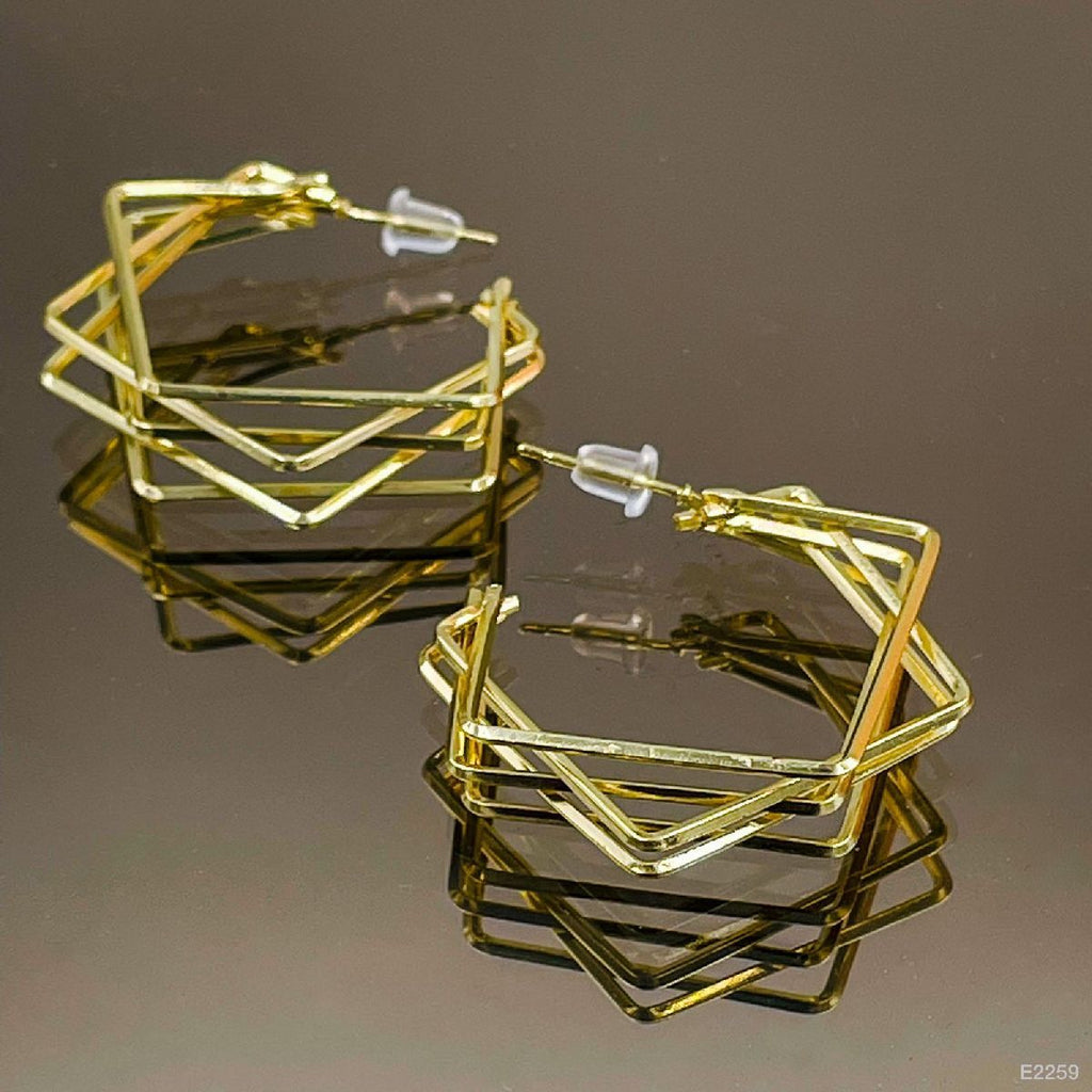 Double Square Geometric Gold Copper Hoop Earring Pair for Women