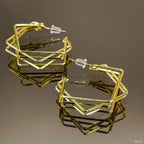 Double Square Geometric Gold Copper Hoop Earring Pair for Women