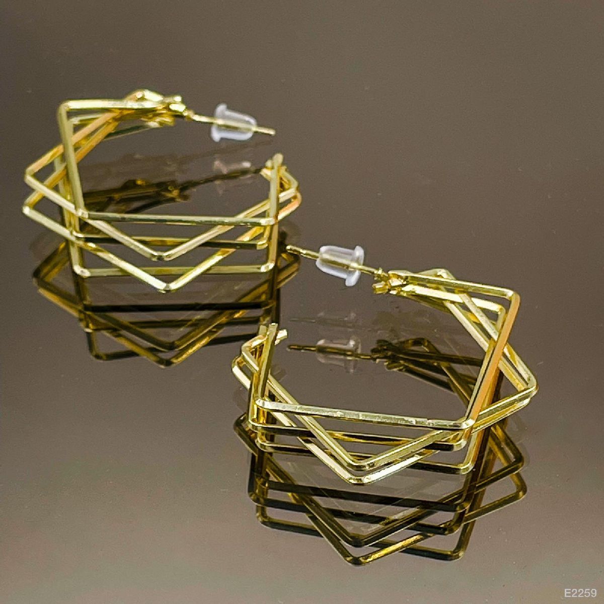 Double Square Geometric Gold Copper Hoop Earring Pair for Women