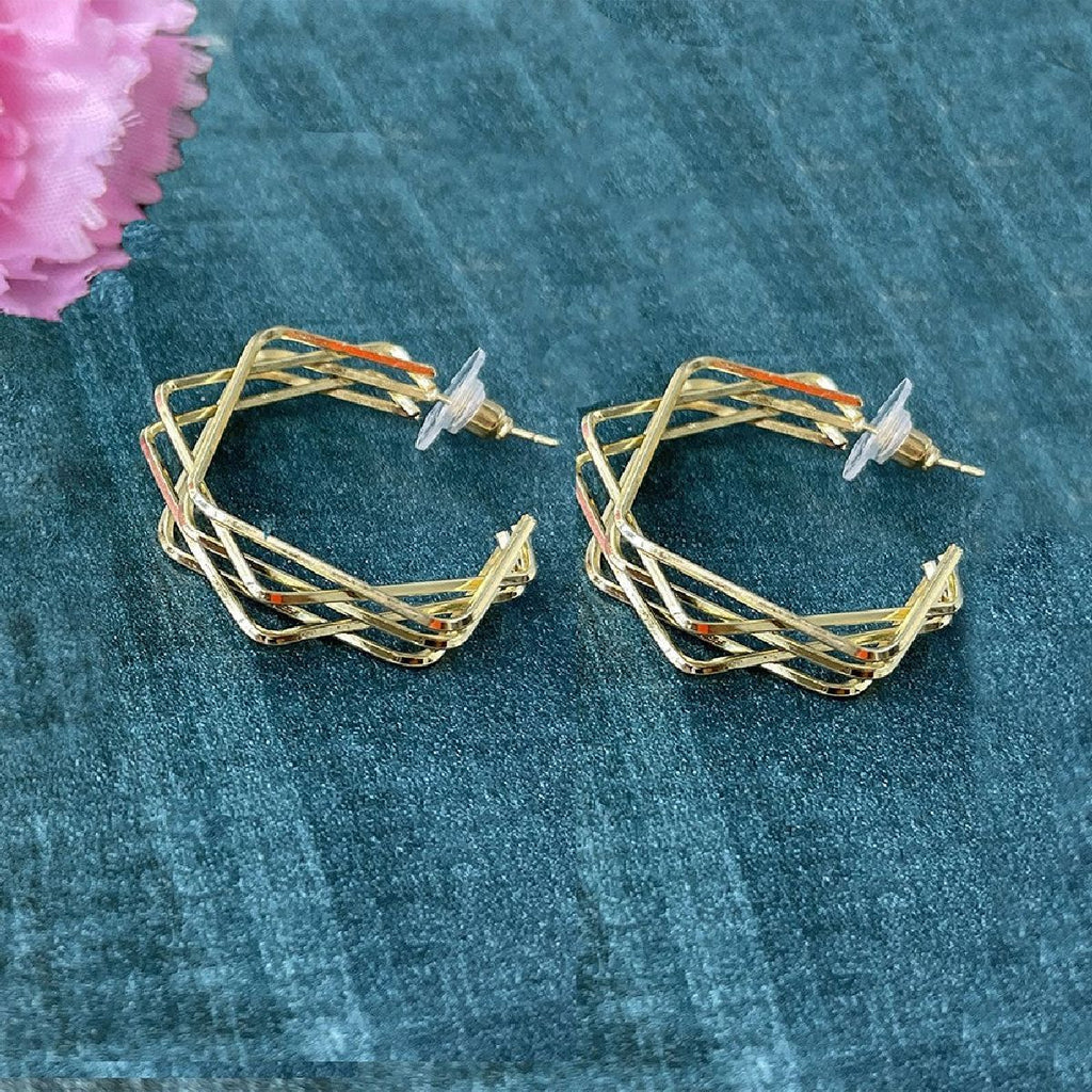 Double Square Geometric Gold Copper Hoop Earring Pair for Women