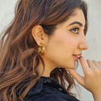 Double Square Geometric Gold Copper Hoop Earring Pair for Women