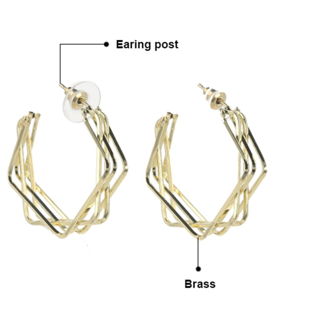 Double Square Geometric Gold Copper Hoop Earring Pair for Women