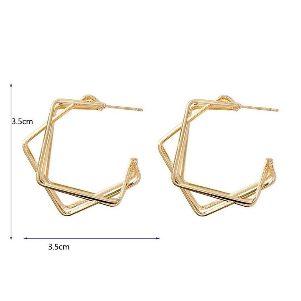 Double Square Geometric Gold Copper Hoop Earring Pair for Women