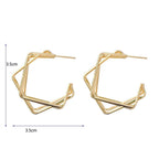 Double Square Geometric Gold Copper Hoop Earring Pair for Women