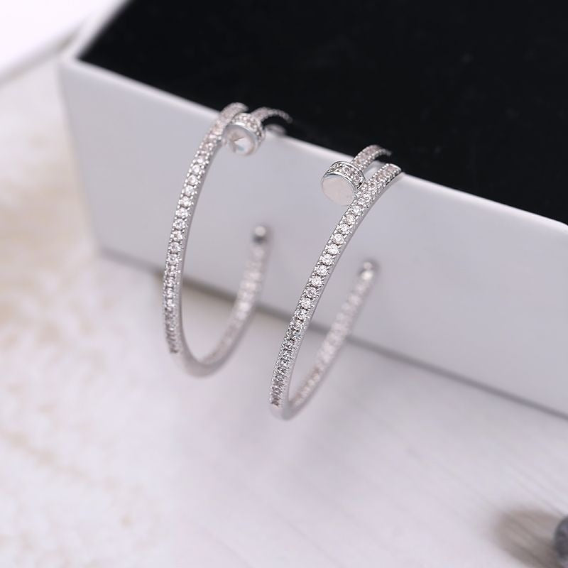 Classic Nail CZ Silver Copper Hoop Earring Pair Bulk