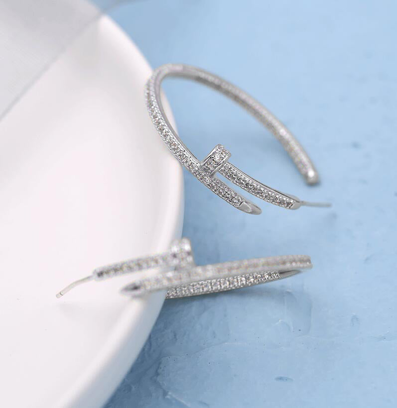 Classic Nail CZ Silver Copper Hoop Earring Pair Bulk Secondary image