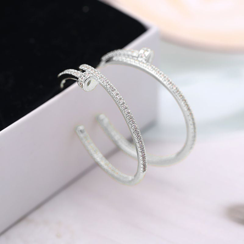 Classic Nail CZ Silver Copper Hoop Earring Pair Bulk