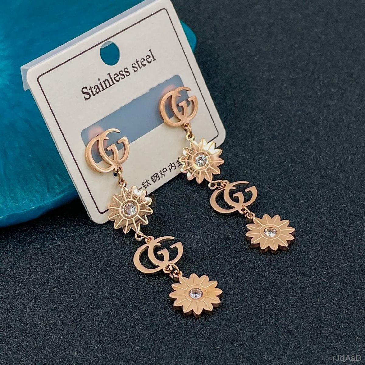 Copper Flower Cubic Zirconia Rose Gold Dangle Earring Pair Women Bulk
