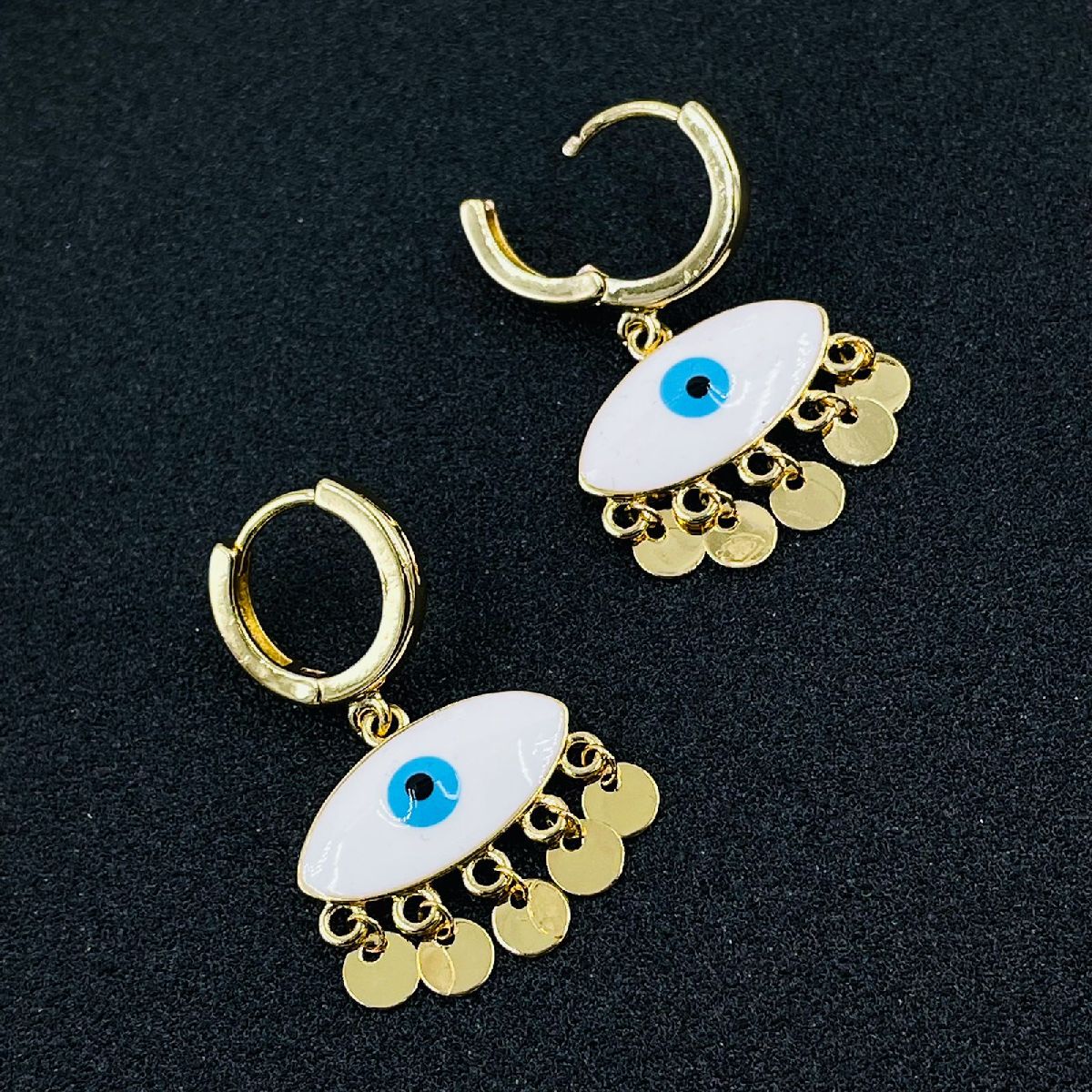 Copper White Gold Evil Eye Enamel Hoop Earring Pair For Women Bulk