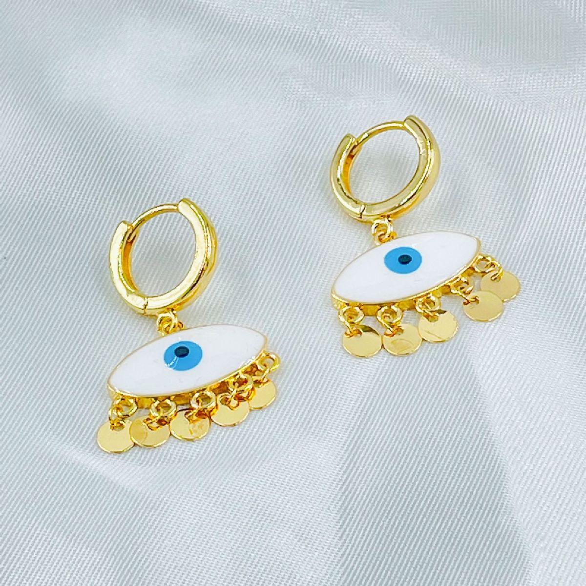 Copper White Gold Evil Eye Enamel Hoop Earring Pair For Women Bulk Secondary image
