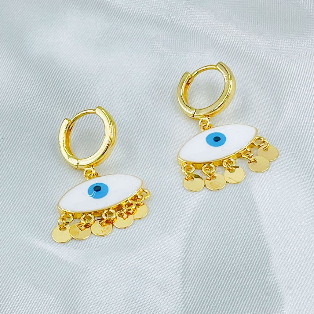 Copper White Gold Evil Eye Enamel Hoop Earring Pair For Women Bulk
