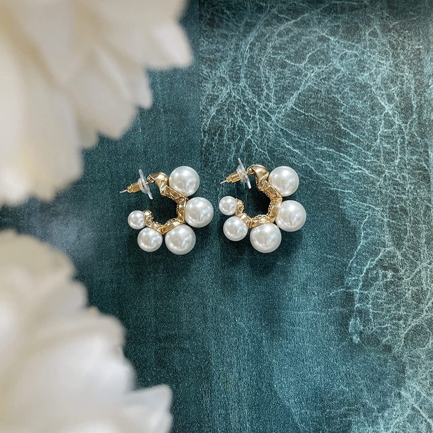 Copper White Gold Pearl Chand Bali Earring Pair For Women Bulk