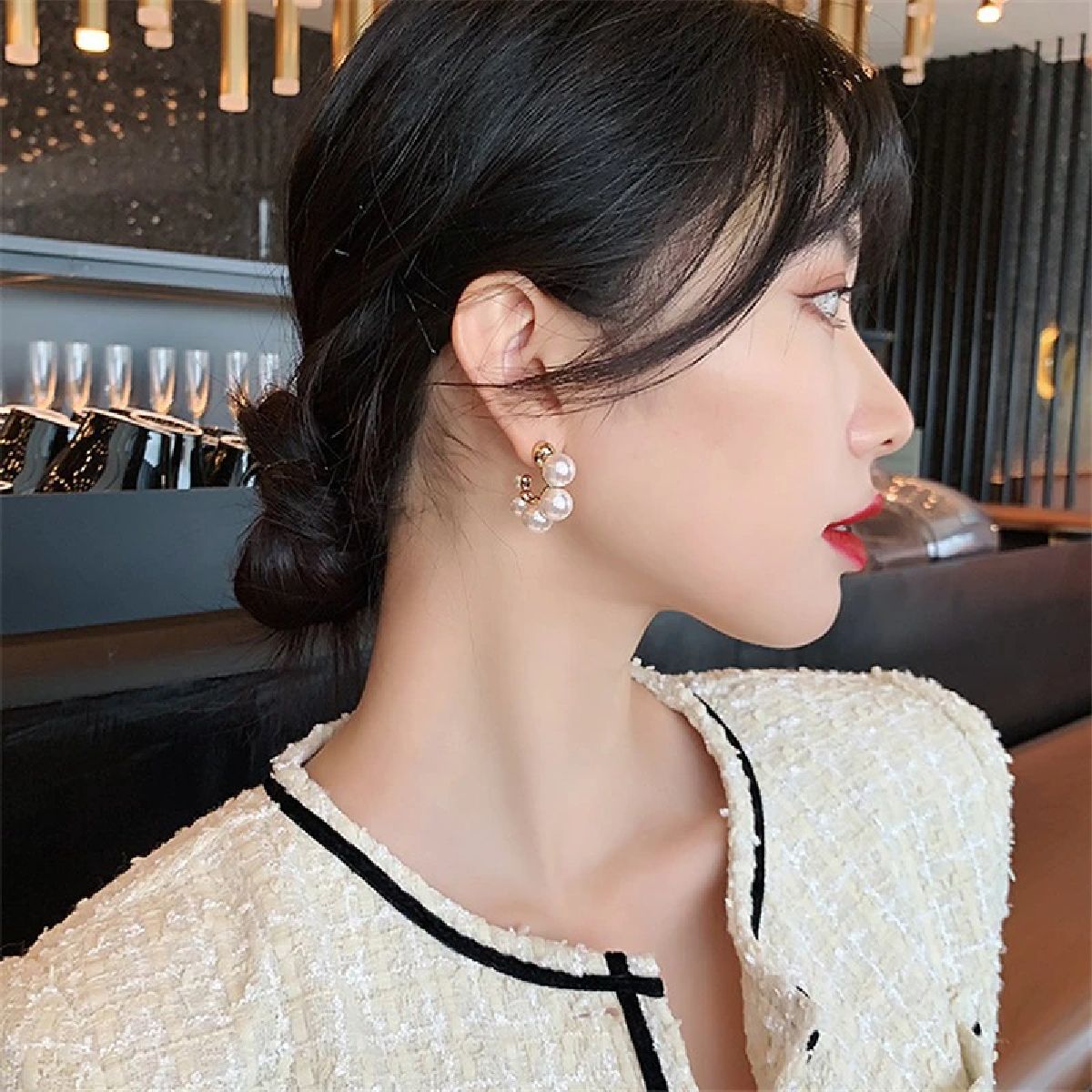 Copper White Gold Pearl Chand Bali Earring Pair For Women Bulk